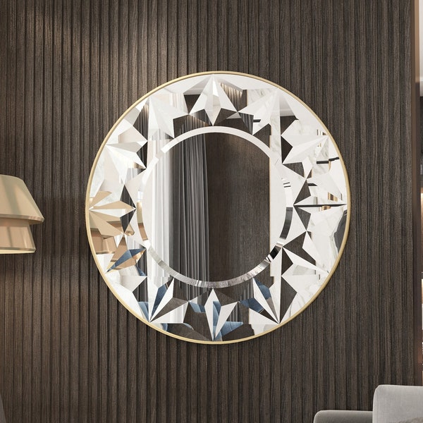 Round Mirror, Large Wall Mirror, Gold Mirror, Vanity Mirror, Art Deco Mirror, Circle Mirror, Mirror Wall Décor, Sun Mirror Small Wall Mirror