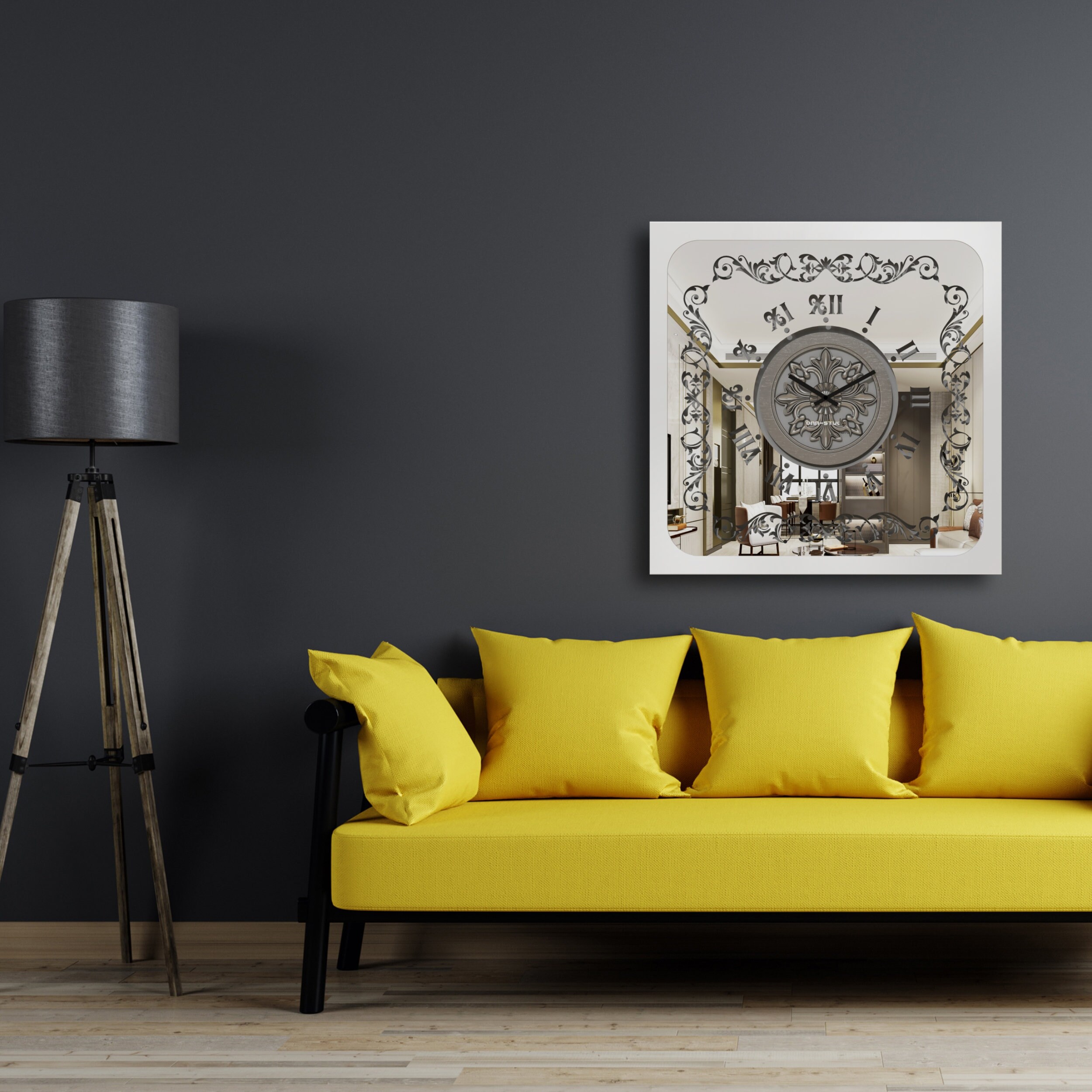 Mirror Wall Clocks, Square Clock, Roman Numerals Clock, Living Room