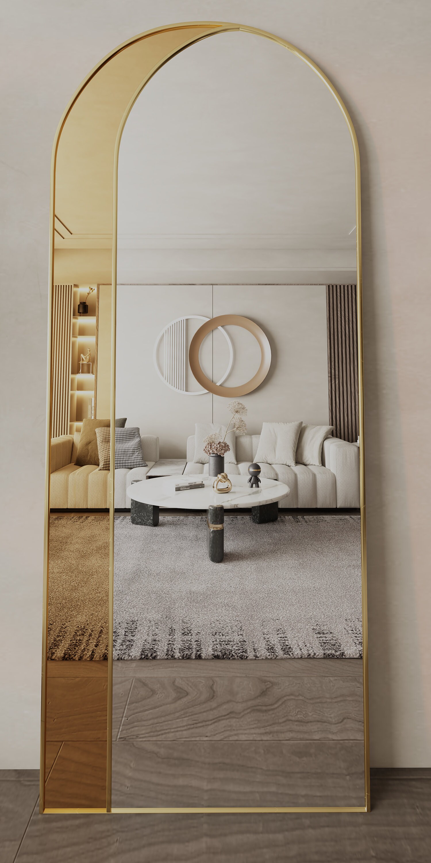 Arched Mirror Standing Full Length Lean/hang Wall Mirror Wood Etsy UK