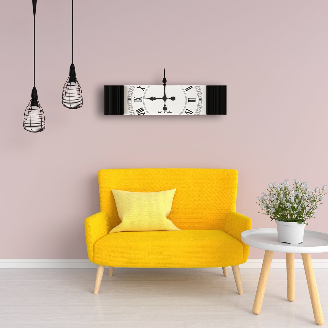 Black Wall Clock for Living Room Decor - Unique Roman Numerals Design ...