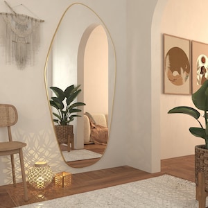 ASYMMETRICAL VANITY MIRROR, Irregular Mirror, Entryway Mirror, Gold Wall Mirror for Bathroom, Large Mirror wall décor, Full length Mirror