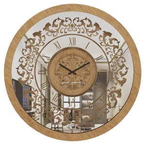 Large Gold Khaki Wall Clock with Patina Frame, Unique Kitchen & Living Room Decor, Oversized Vintage Silent Wall Clock, Roman Numerals Clock