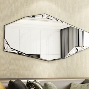 Asymmetrical Full length Floor Mirror, Irregular Freestanding Floor Mirror, Large Wall Vanity Funky Mirror for Living Room, Statement Piece