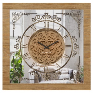 Vintage Gold Khaki Oversized Wall Clock with Patina Frame | Unique Kitchen & Living Room Decor, Antique Roman Numerals Wall | Kitchen Clocks