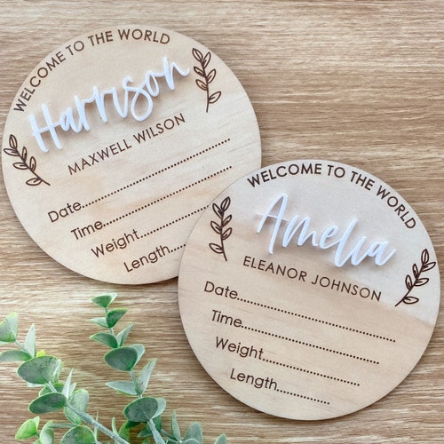 Birth Announcement Plaque Bamboo Name Plaque Baby Plaque Etsy