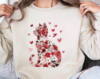 Valentine  Cat Sweatshirt, Cat Love Shirt, Kitten Valentine Shirt, Cat Lover Gift, Cat Mom Sweater, Lover Gift, Heart Cat Hoodie