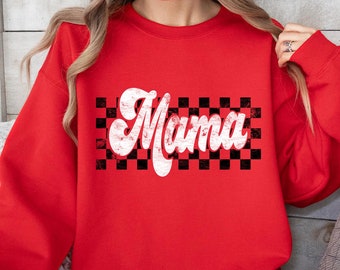 Mama Sweatshirt, Retro Checkered Design, Mom Gift