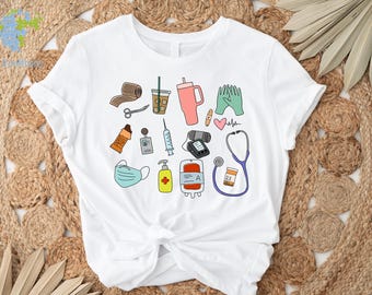 Love Nurse T-Shirt, Cute Medical Icon Design