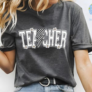 Wildflower Teacher Name Shirt, Custom Teacher Shirts, Personalized Teacher T Shirt, Gift for Teacher, Grade on Sleeve, Groovy Teacher Shirt