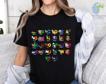 Alphabet Shirt, ABC Shirt, Animals Alphabet T-Shirt, Kindergarten Teacher Shirt, Alphabet Shirt for Teachers, Teacher Shirt, Kids Shirt