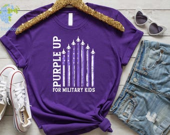 Purple Up For The Military Child T-Shirt, Month of Military Child Shirt, Army Soldier Kids Gift, Boots US Flag Shirt, Purple USA Flag Shirt