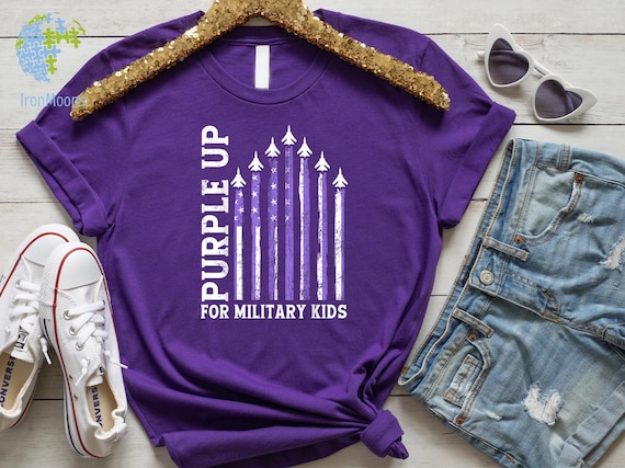 Purple Up For The Military Child T-Shirt, Month of Military Child Shirt, Army Soldier Kids Gift, Boots US Flag Shirt, Purple USA Flag Shirt