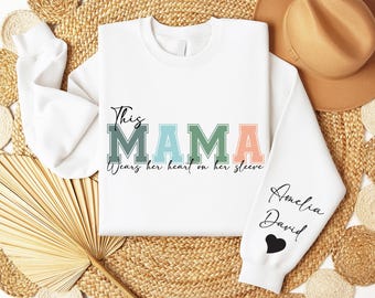 Custom Mama Sweatshirt, Kid Name Sleeve, Personalized Momma Hoodie