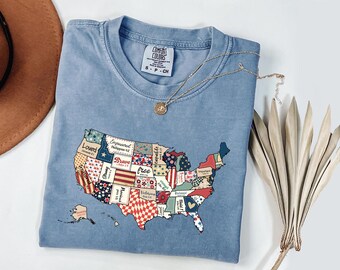 Comfort Colors® America Map Shirt, Retro USA Shirt, Bible Verse USA Map Shirt, Floral America Shirt, Independence Shirt, 4th of July Shirt