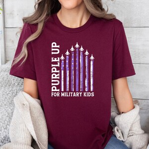 Purple Up For The Military Child T-Shirt, Month of Military Child Shirt, Army Soldier Kids Gift, Boots US Flag Shirt, Purple USA Flag Shirt image 6