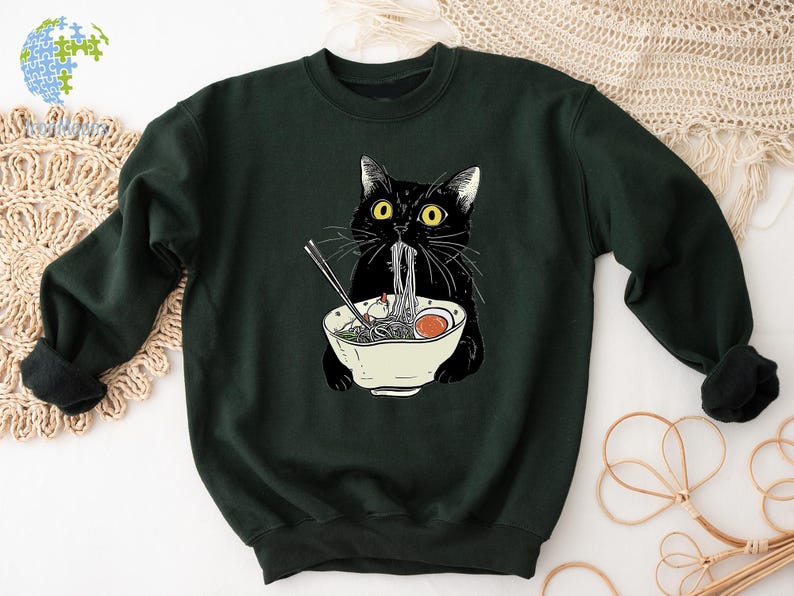 Sweat-shirt ramen chat, sweat à capuche graphique anime chaton kawaii image 3