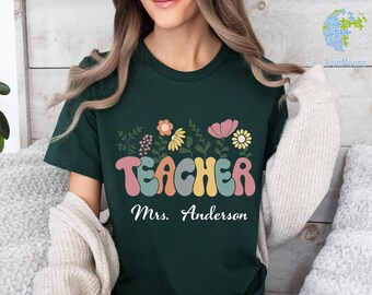 Custom Teacher Shirt with Floral Design, Personalized Gift