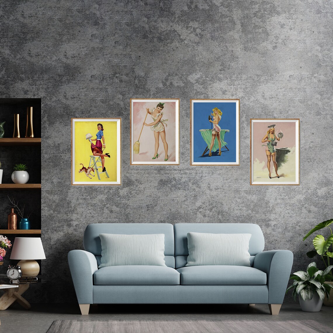 Retro Poster Set of 4 Pin up Style Old Fashioned Posters Wall Etsy