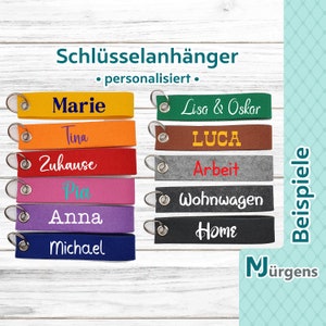 Schlüsselanhänger aus Filz - personalisiert - Wunschtext - Wunschfarbe - individuell - Unikat - Geschenk - Name -