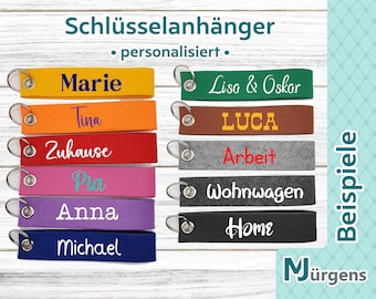 Schlüsselanhänger aus Filz - personalisiert - Wunschtext - Wunschfarbe - individuell - Unikat - Geschenk - Name -