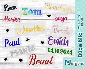 Schriftzug zum Aufbügeln - Zahlen - Datum - Flex - Flock - Glitzer - uvm. - personalisiert - Wunschtext - Bügelname - Bügelbild - Bügelfolie