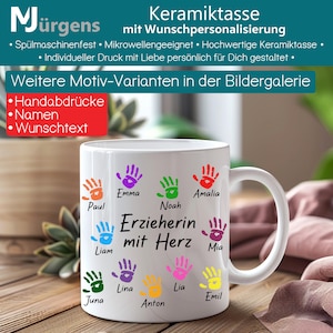 Tasse • personalisiert • Namen • Handabdrücke • Dankeschön • Erzieherin • Schulklasse • Geburtstag • Wunschtext • Geschenk