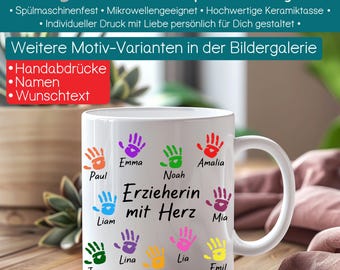 Tasse • personalisiert • Namen • Handabdrücke • Dankeschön • Erzieherin • Schulklasse • Geburtstag • Wunschtext • Geschenk