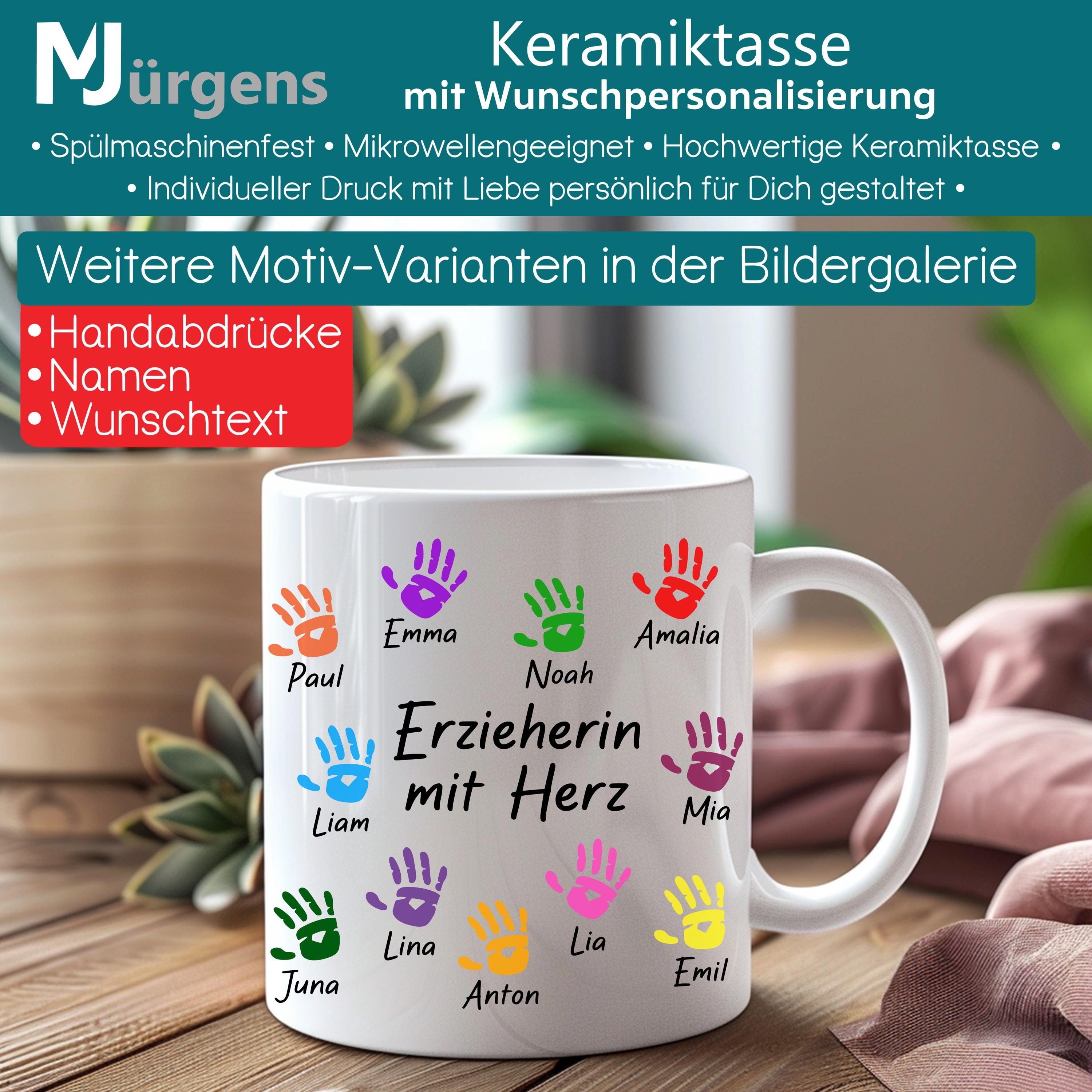 Tasse • Personalisiert • Namen • Handabdrücke • Dankeschön • Erzieherin • Schulklasse • Geburtstag • Wunschtext • Geschenk
