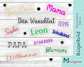 Schriftzug zum Aufbügeln - Zahlen - Datum - Flex - Flock - Glitzer - uvm. - personalisiert - Wunschtext - Bügelname - Bügelbild - Bügelfolie