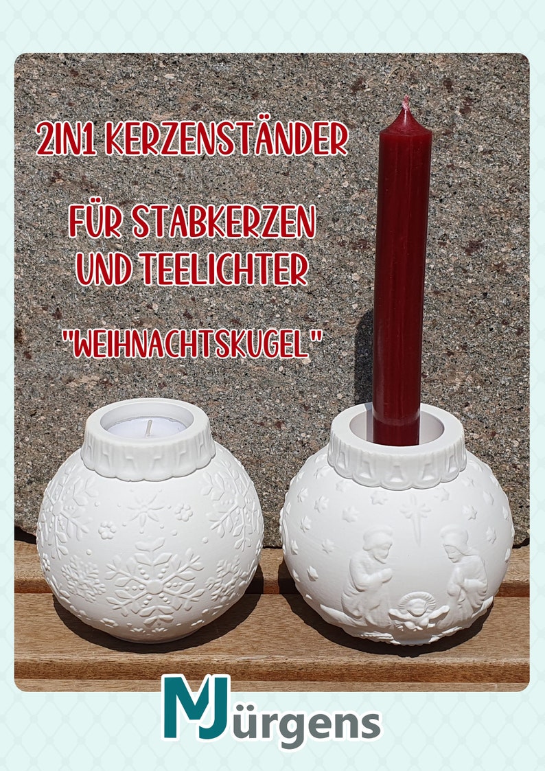 2in1 Kerzenhalter für Stabkerzen und Teelichter Weihnachten Schneeflocke Krippe Deko Bild 9