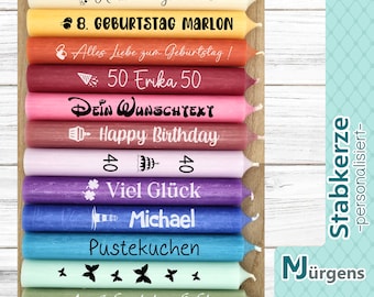 Birthday candle with desired text and motif - colorful stick candle for a birthday - Happy Birthday - individually personalizable