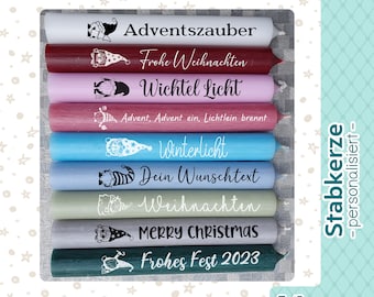 Weihnachten - Advent - Wichtel - Stabkerze mit Wunschtext und Motiv - farbige Stabkerze - Tischdeko - Geschenk -individuell personalisierbar