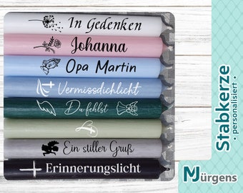 Trauer Stabkerze mit Wunschtext und Motiv - farbige Trauerkerze - stille Anteilnahme - individuell personalisierbar