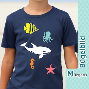 Sea creatures - iron-on picture - iron-on picture - personalized - motifs - dolphin - fish - shark - whale - name - desired text