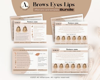 Editable Lip Blush, Eyeliner, and Eyebrow Aftercare Cards, Boho, Canva aftercare 3 Pack, Brows Eyeliner Lip Blush Template Bundle