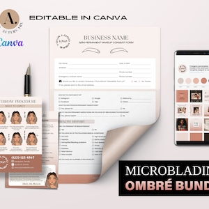 Bundle de procédures pour les sourcils PMU, suivi des sourcils avec 2 avatars différents, soins préalables, modèle d'accord, consentement, formulaires de consultation, publications IG