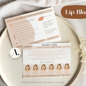 Editable Lip Blush Aftercare Cards, Boho,  Lip Blush aftercare, Canva aftercare template, Hand Drawn Illustrations, Design 3