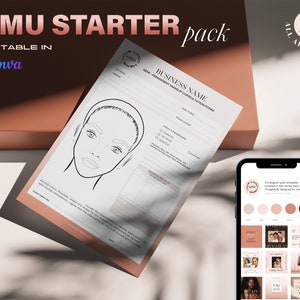 PMU Starter Pack, Eyebrows, Lip Blush, Eyeliner, Consent, Pre-Procedure, Aftercare, Consult, Model Agreement, IG template, Editable in Canva