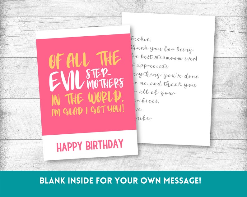 Evil Stepmother Birthday Card, Step Mom Birthday Card, Stepmom Birthday ...