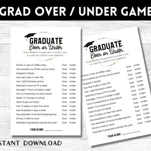 Graduation Party Game, Graduate Over Under Game, Graduation Game, High School Graduation Game, College Graduation Game, Printable Grad Game