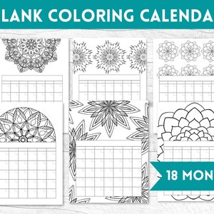 Printable Coloring Calendar, Blank Calendar, 2024 Calendar, 18 Month Calendar, Coloring Agenda, Mandala Coloring Pages