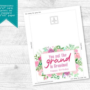 Grandma Birthday Card, Printable Grandma Happy Birthday, Floral Grandma ...
