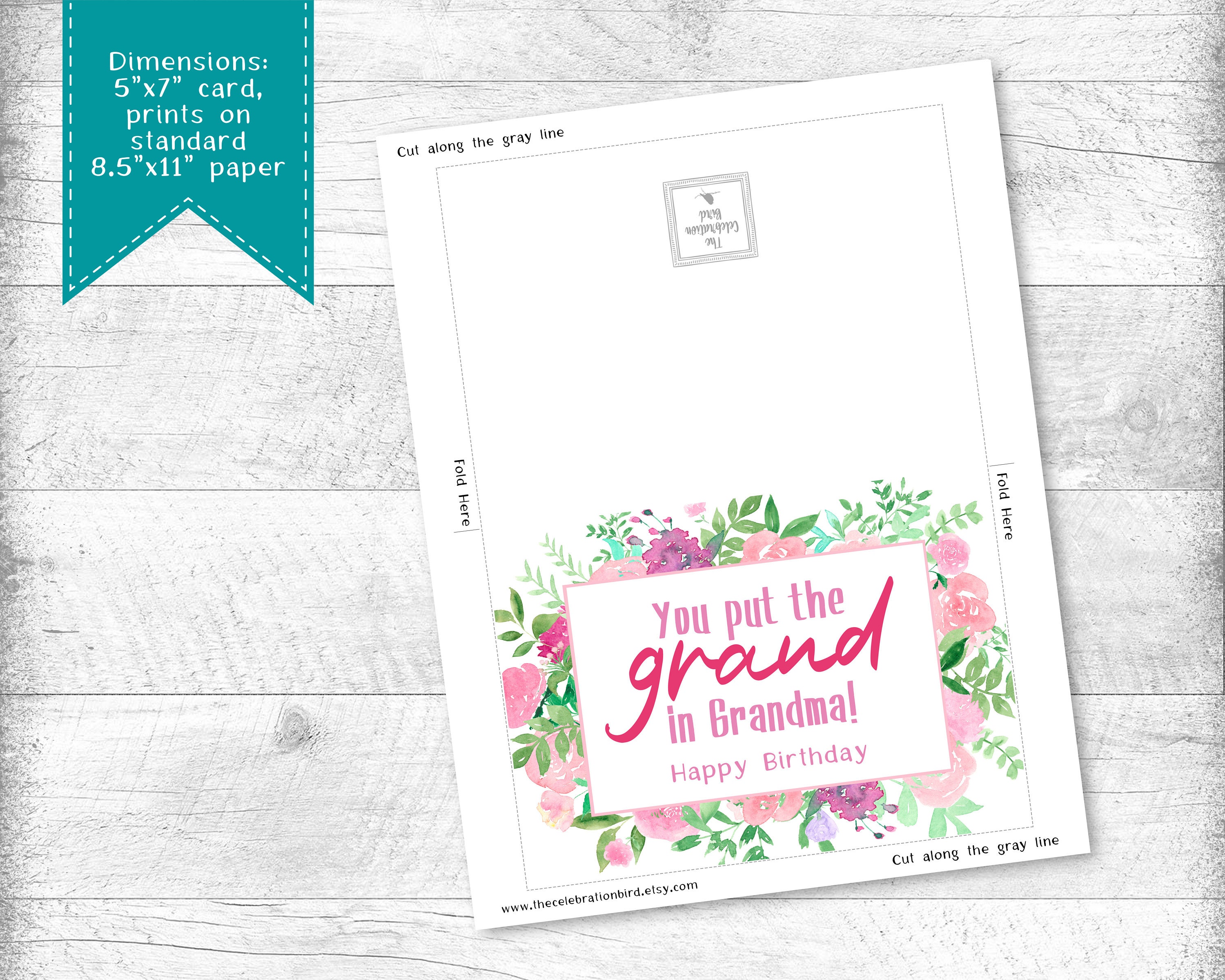 Grandma Birthday Card, Printable Grandma Happy Birthday, Floral Grandma ...