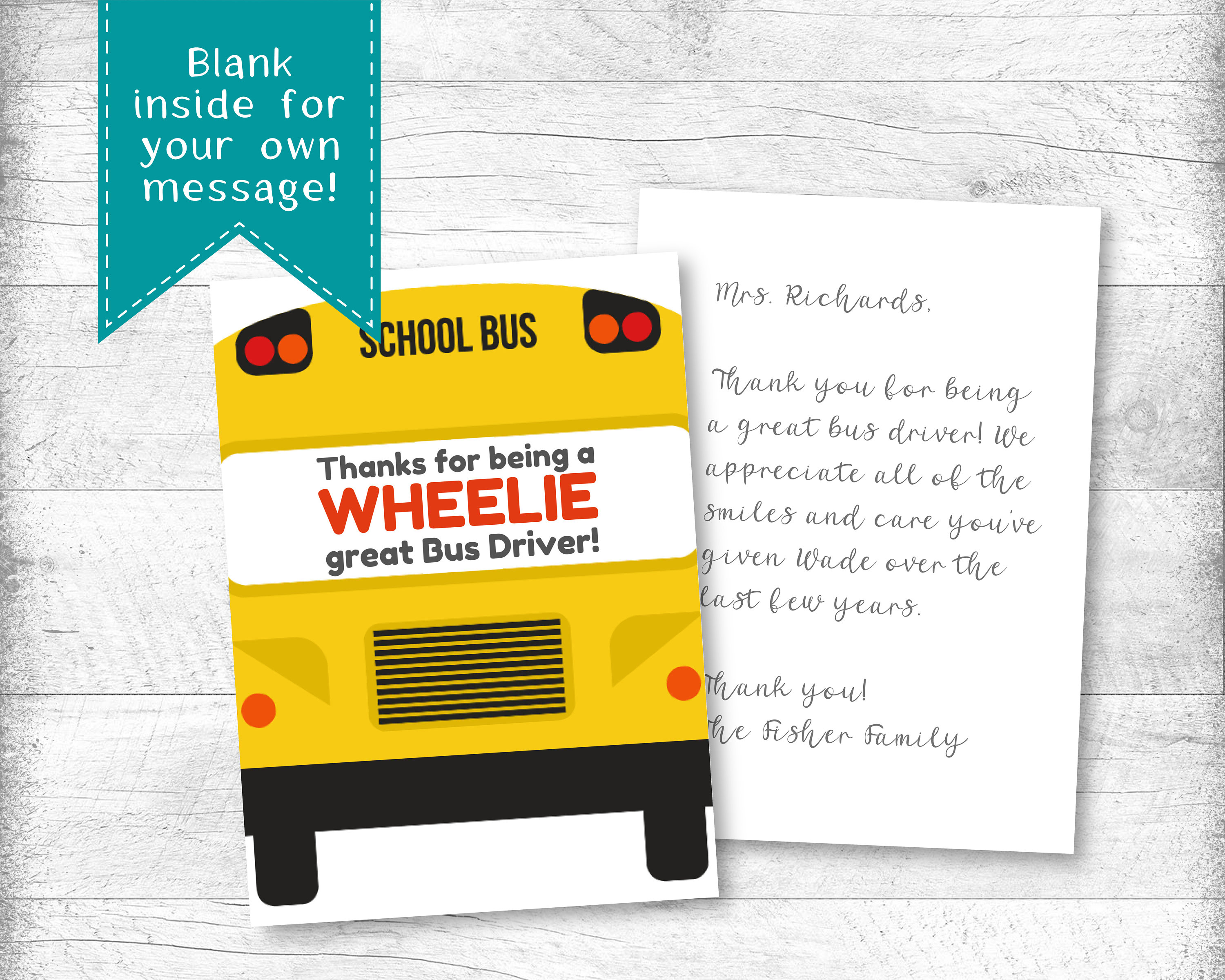 Bus Driver Thank You Card Bus Driver Appreciation School Bus Etsy España