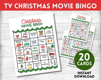 Christmas Movie Bingo, TV Movie Bingo Cards, TV Movie Bingo Download, Cheesy Christmas Movie Bingo,