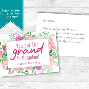 Grandma Birthday Card Printable Grandma Happy (Instant Download) - Etsy