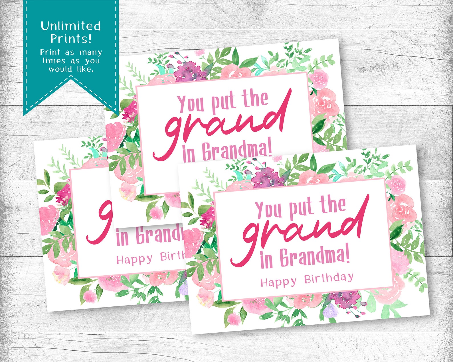 Grandma Birthday Card, Printable Grandma Happy Birthday, Floral Grandma ...