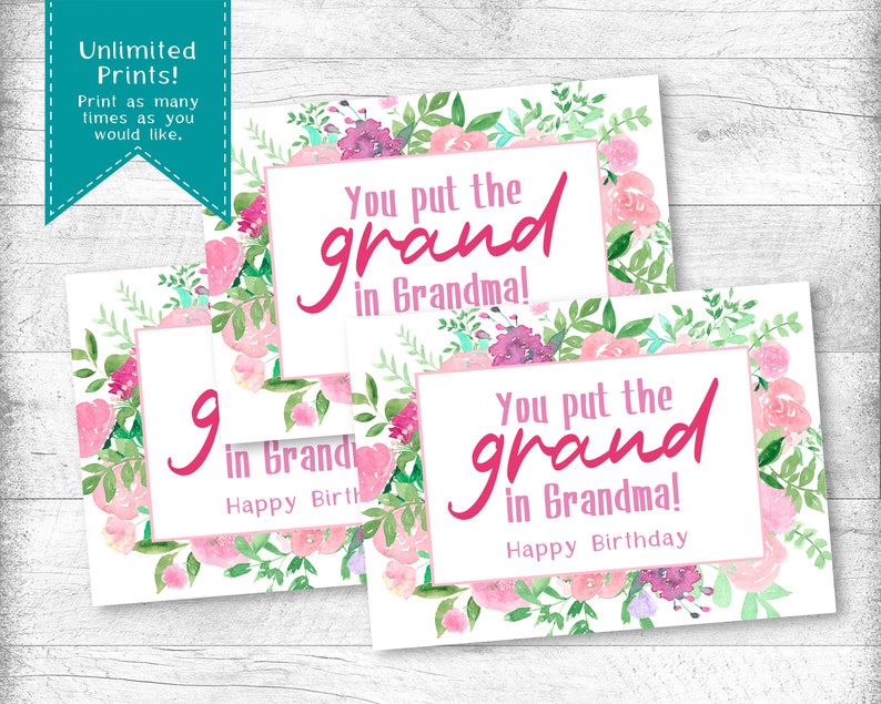 Grandma Birthday Card, Printable Grandma Happy Birthday, Floral Grandma ...