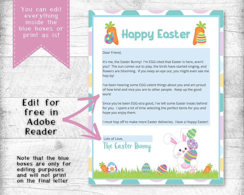 Easter Bunny Letter Printable Easter Basket Stuffers Easter - Etsy