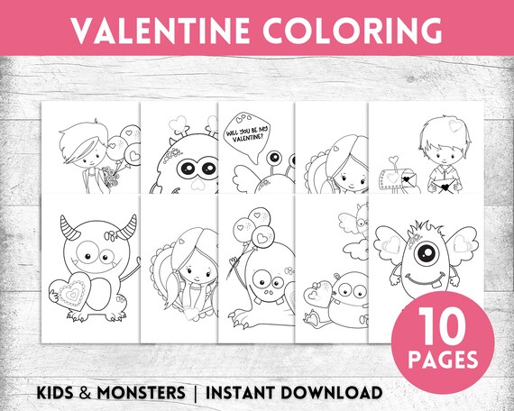 Valentine Coloring Pages Valentine Kids and Monsters Coloring